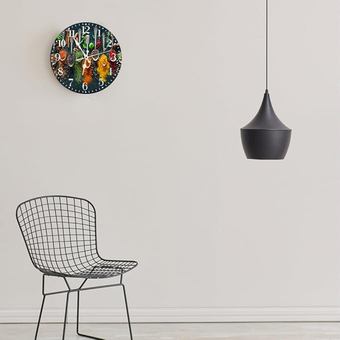 Ansouyi Round Wall Clock Battery Operated Clocks Wallclock 10 Inch,Colorful Various Herbs and Spices Silent Non Ticking Wall Clock for Living Room,Kitchen,Home,Bathroom,Bedroom,Office or School