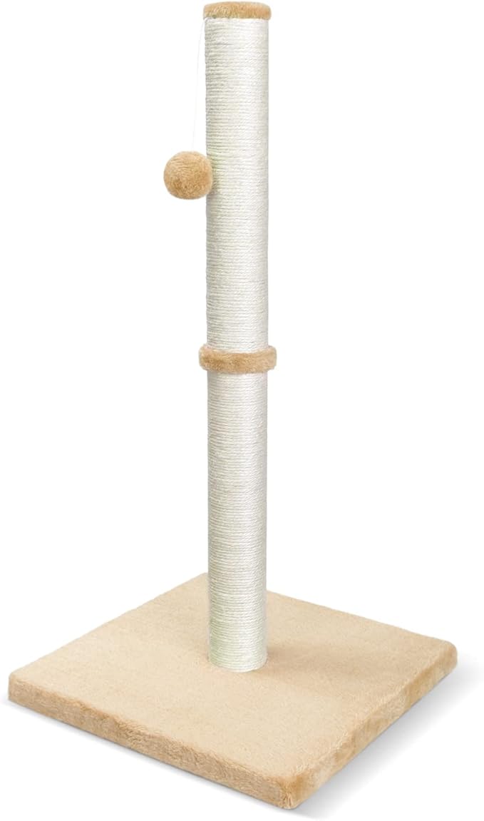 petellow 31'' Tall Cat Scratching Post - Cat Claw Scratcher with Hanging Ball - Scratching Posts for Indoor Large Cats - Durable Stable Cat Furniture with Sisal Rope - Cat Scratch Post - Beige