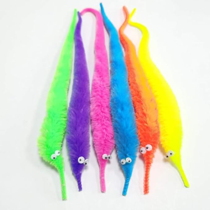 60 Pack Fuzzy Worm Toys String Pets Fuzzy Worms On String Bulk Trick Toy Party Favors for Kid Cat (12 Colors)