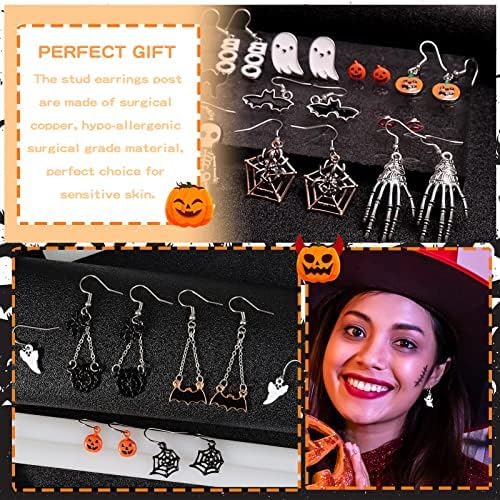 5-26Pairs Halloween Thanksgiving Fall Christmas Theme Earrings Set Holiday Earrings Halloween Stud Earrings Set Spider Pumpkin Ghost Bat Web Skull Drop Earring Holiday Jewelry Gifts