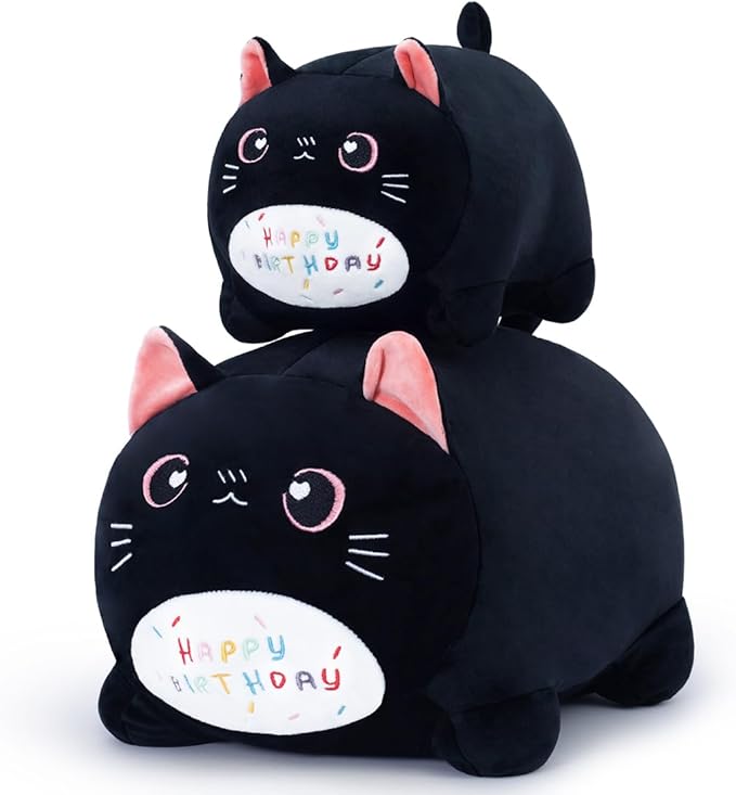 15.8'' Cat Plush Stuffed Animals Birthdays Gifts, Black Cat Plush Pillow Soft Kitty Plushie, Chubby Plush Toy Birthday Gifts for Kids Girlfriend