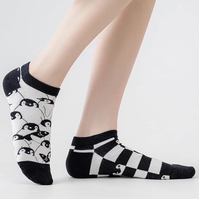 2 Pairs Funny Cartoon Animal Print Cotton Ankle Socks for Women Teens