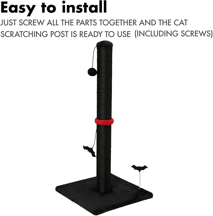 MECOOL Cat Scratching Post Premium Sisal Scratch Posts with Hanging Ball Vertical Scratcher for Indoor Cats and Kittens (Black, 34 inches for Adult Cats)