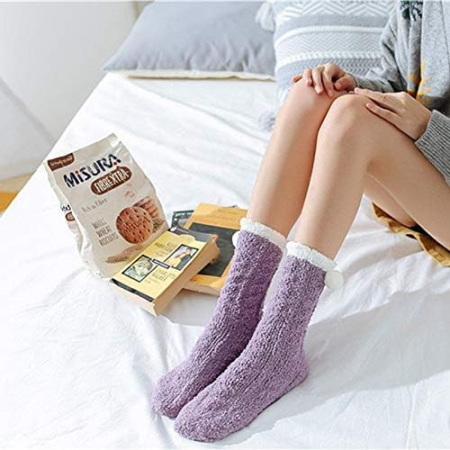 6 Pairs Womens Fuzzy Socks Winter Warm Soft Cozy Fluffy Microfiber House Sleeping Slipper Socks Christmas Gifts