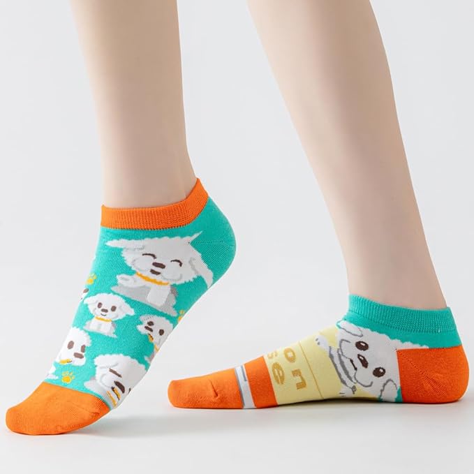 2 Pairs Funny Cartoon Animal Print Cotton Ankle Socks for Women Teens