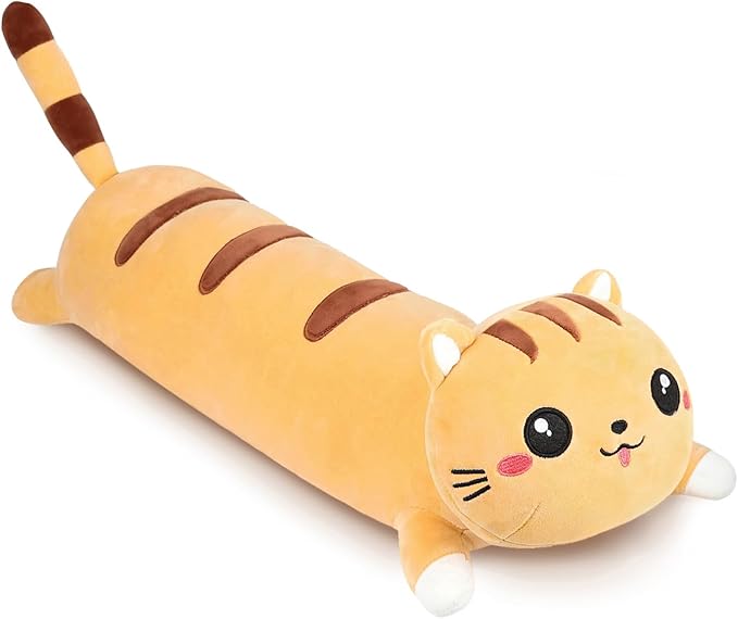 AFAN Long Cat Plush Cute Cat Body Pillows Kawaii Stuffed Animals Plushies Soft Cuddly Cotton Plush Toys Room Decor Gifts for Kids Girls Boys Adults (Yellow, 50 Inch)