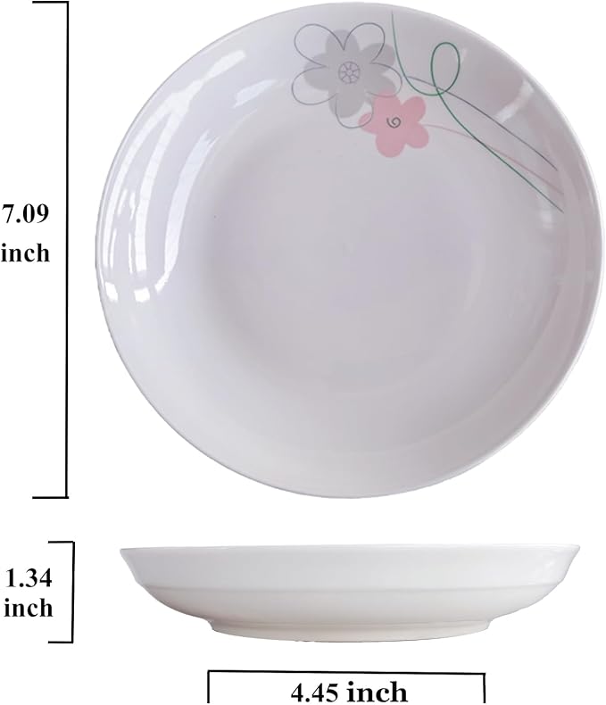 5 Pack Porcelain Plates with Pink Flower Pattern, 7 inch Large Dessert Salad Ceramic Dinner Plates, Porcelain Dessert Dishes for Steak, Pasta, Pizza, Appetizer ( Dishwasher Safe & Microwave Safe)