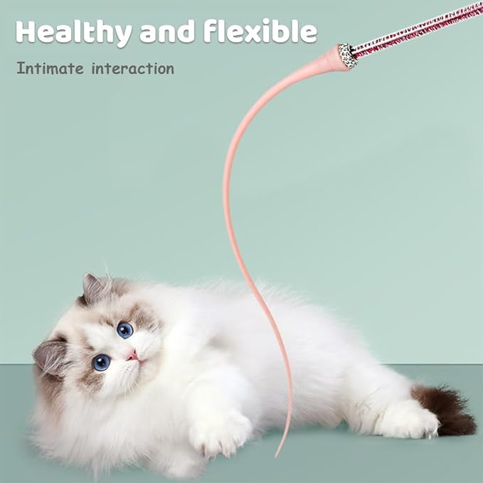 2PCS Cat Toy Wand, Silicone Mice Tail Teaser Toys Interactive Cat Toys with 2 Replaceable Tail for Indoor Cats Kittens Chase Exercise