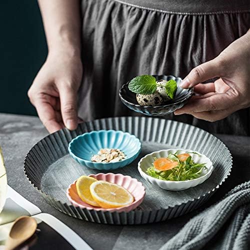 3.5 Inches Flower Shape Ceramic Sauce Dish,Mini Side Seasoning Dish,Condiment Dishes/Sushi Soy Dipping Bowl,Snack Serving Dishes,Porcelain Small Saucer Set(Set of 4)