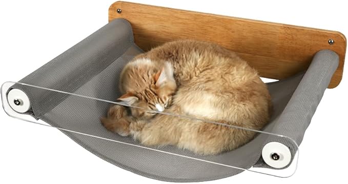Cat Hammock Wall Mounted, Wooden Kitty Wall Furniture, Stable Shelves Floating Cat Perches for Sleeping, Playing, Climbing and Lounging - MK2012A