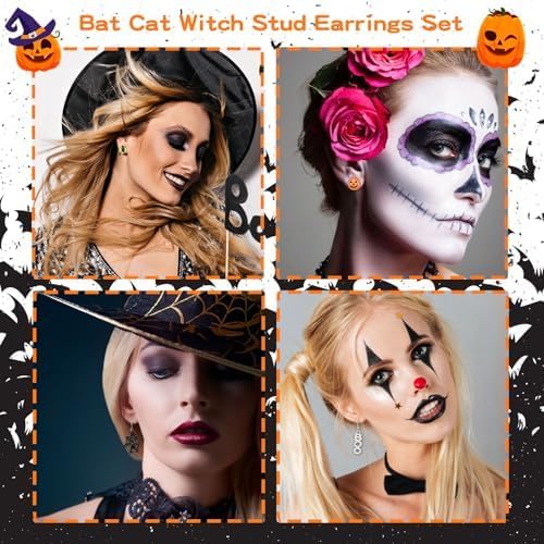 5-26Pairs Halloween Thanksgiving Fall Christmas Theme Earrings Set Holiday Earrings Halloween Stud Earrings Set Spider Pumpkin Ghost Bat Web Skull Drop Earring Holiday Jewelry Gifts