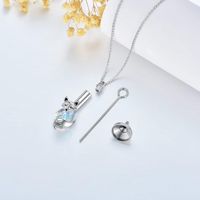 Animal Crystal Urn Necklace For Ashes Sterling Silver Butterfly Dragonfly Bee Phoenix Peacock Hummingbird Fox Angel Wing Pentagram Pentacle Cremation Necklace Heart Teardrop Urn Holder Necklaces For Women Memorial Jewelry