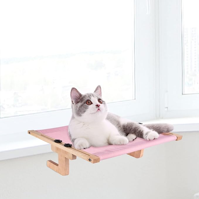 Petmolico Cat Window Perch, Wood Cat Ledge for Window Sill Cat Window Hammock for Indoor Cats up to 40 lbs, Pink