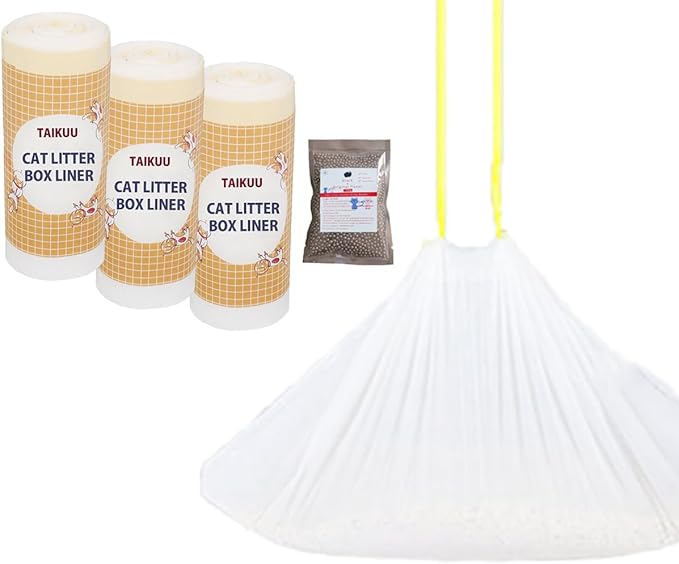 30 Count Large Jumbo Cat Litter Box Liners, Compatible with Reusable and Disposable Tray Refills Extra Thick Drawstring Heavy Duty Replacement Waste Trash Bags - 37" x 17.7"