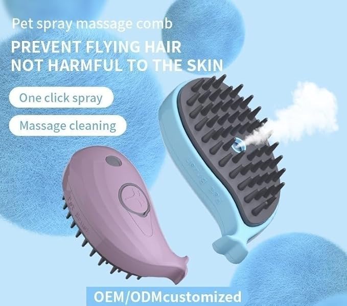 3 in 1 Cat Steamy Brush with Care Solution 2Pcs - Electric Spray Grooming Comb for Cats Dogs, Steaming Silicone Massage Brush - Self Cleaning Pet Hair Remover - Blue & Purple