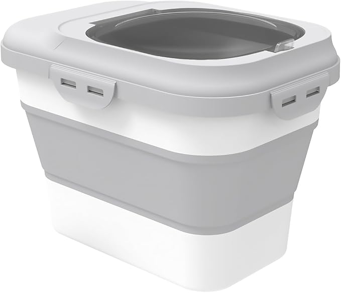 ANVS Dog Food Storage Container - Collapsible Dog Food Container with Airtight Lids, and Scoop,Dry Food For Dog, Cat and Other Pet Food (Grey, 10 lbs)