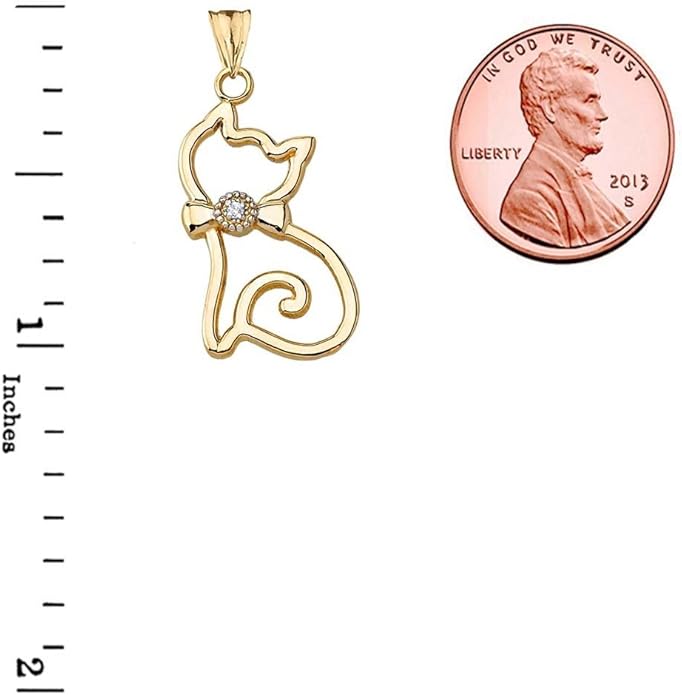 Animal Kingdom Unique 10k Yellow Gold Diamond Openwork Cat Charm Pendant
