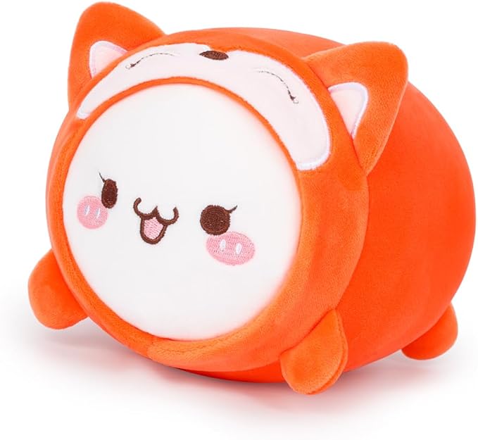 AIXINI Cute Cat Fox Plush Pillow 15.7” Kitten Foxes Stuffed Animal, Soft Kawaii Cat Plushie with Fox Outfit Costume, Hugging Plush Squishy Pillow Toy Gifts for Kids