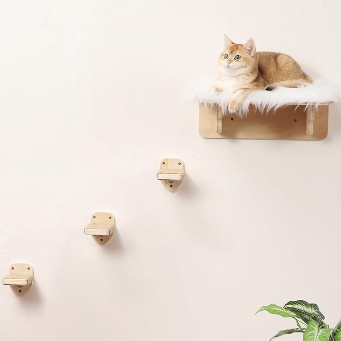 Cat Wall Shelves, 3 Steps Scratch Post, Cat Bed Hammock with Plush Covered for Indoor Cats