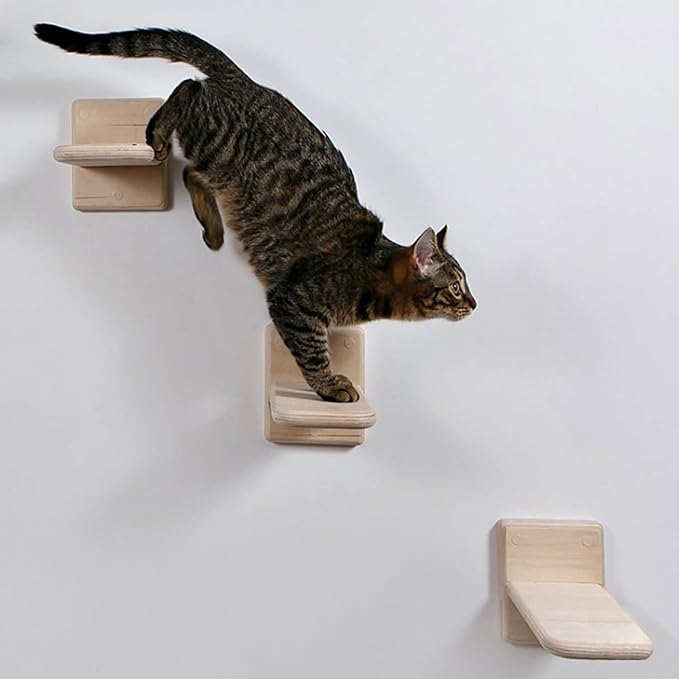 3 PCS Cat Wall Shelves,Wood Cat Wall Steps Cat Climber - Cat Wall Climbing Ladder, Wall Mount Cat Climbing Shelves, Cat Perch for Wall, Cat Hammock Bed, Indoor Cat Wall Furniture (3 PCS)