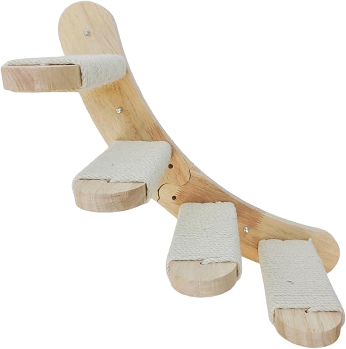 Cat Scratching Staircase, Wooden Climbing Post for Cats, Stairway Design Cat Climbing Shelf Wall Mounted, Four Step Cat Stairway with Jute Scratching for Cats Perch Platform (Flat-Ladder)