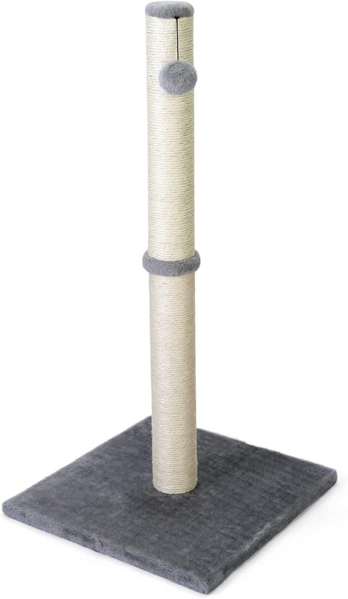 petellow 31'' Tall Cat Scratching Post - Cat Claw Scratcher with Hanging Ball - Scratching Posts for Indoor Large Cats - Durable Stable Cat Furniture with Sisal Rope - Cat Scratch Post-Grey