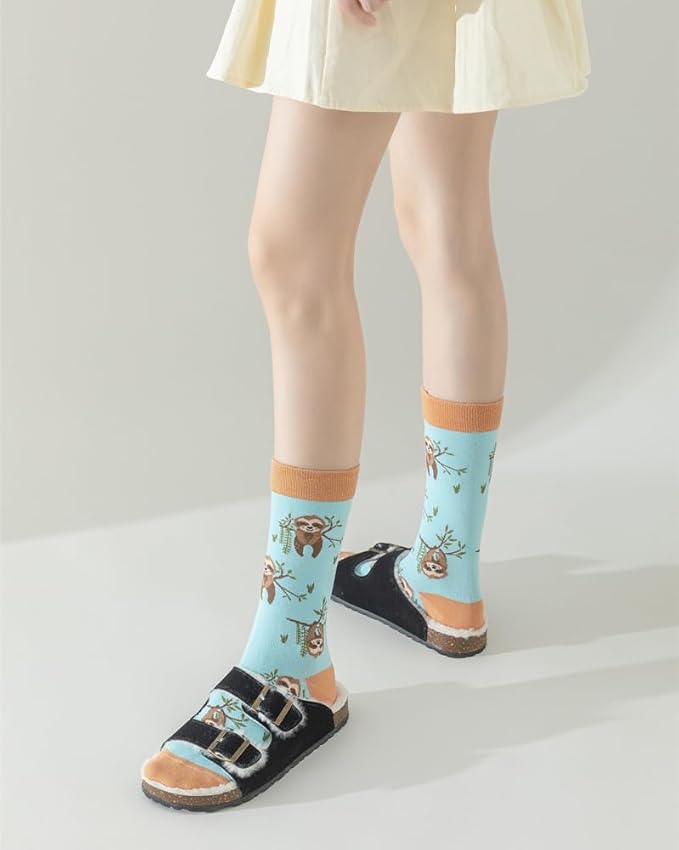 5 Pairs Cute Animal Crew Socks Fun Casual Cotton Calf Socks for Women