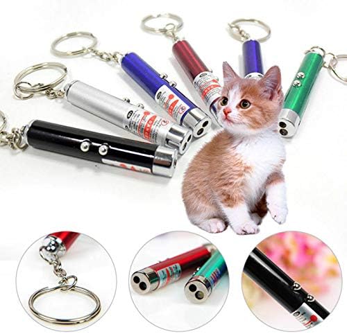 6PCS Cat Toy Mini Red Laser Pointer Cat Dog Interactive Training Tools White LED Torch Light with Keychain