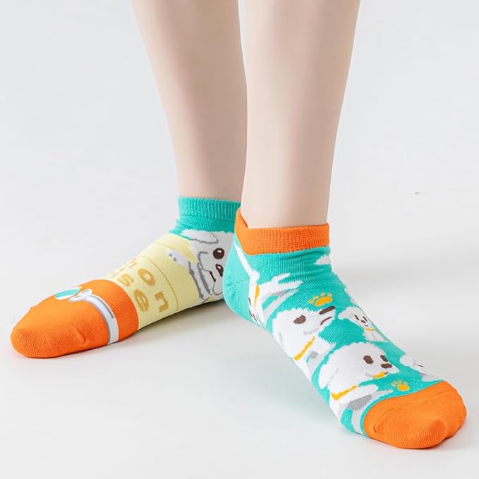 2 Pairs Funny Cartoon Animal Print Cotton Ankle Socks for Women Teens