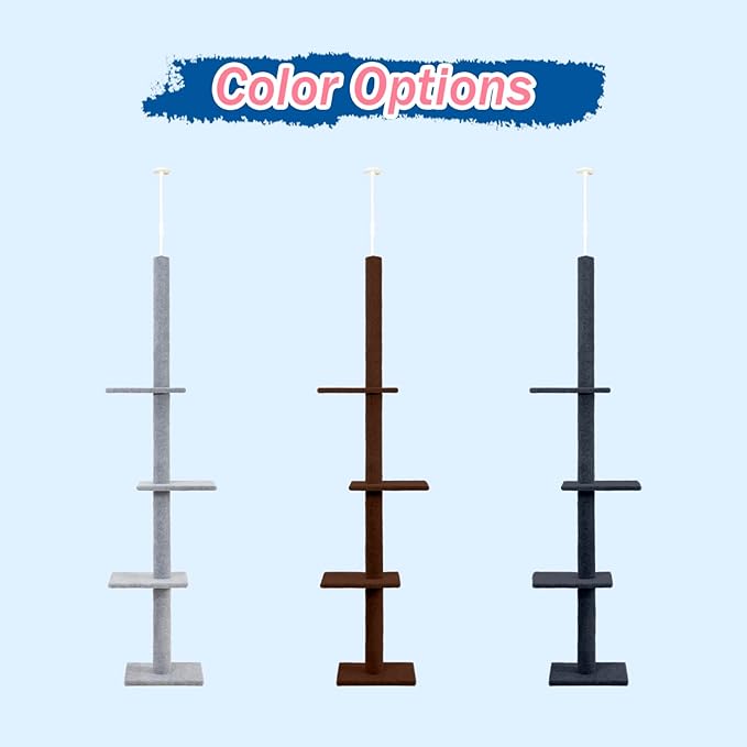 Cat Craft Cat Tree Floor to Ceiling 95-108" Tall Cat Tree Carpet Cat Tower Kitten Tree Sisal Scratching Post and Mat Cat Pole for Indoor Cats, Charcoal, Style A