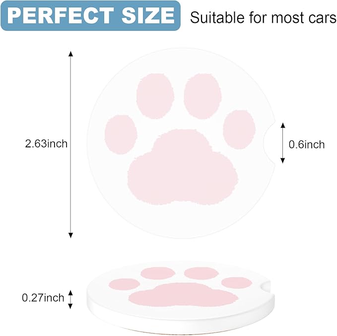 2 Pack Car Cup Holder Coaster, 2.63 inch Anti Slip Insert Absorbent Ceramic Car Coaster with Cork Base and Finger Notch, Cute Car Accessories Interior for Women, Cute Car Coasters., CH0025