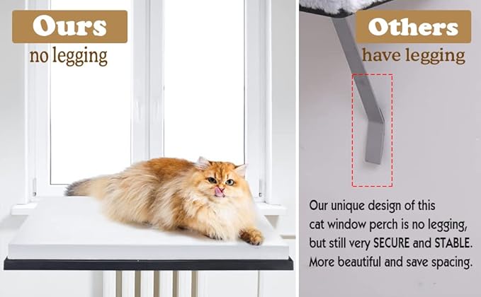 Cat Window Hammock, Metal Cat Window Perch Seat for Indoor Cats,Mounted Shelf Bed, Washable Foam Cat Seat for Large Cats Premium Set, Cat Wall Furniture for Sunbathing, Napping and Overlooking (White)