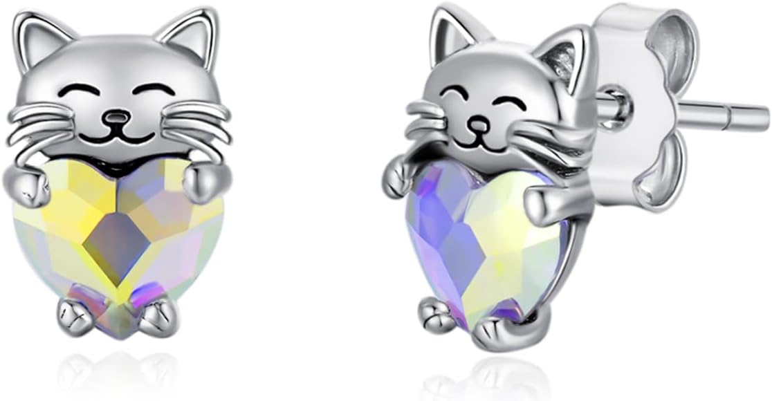 925 Sterling Silver Cat Earrings Cute Animal Kitten Stud Earrings cat Jewelry Gifts for Women Girls Hypoallergenic Earrings for Sensitive Ears