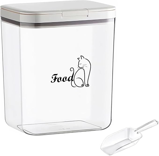 Airtight Cat Food Storage Container | 6.0 Qt/5.5 L Dry Cat Food Bin With Food Scoop |Hold up to 4~5lbs of Cat Food Kibble| Airtight Dog and Cat Food Trats Container |Clear BPA Free