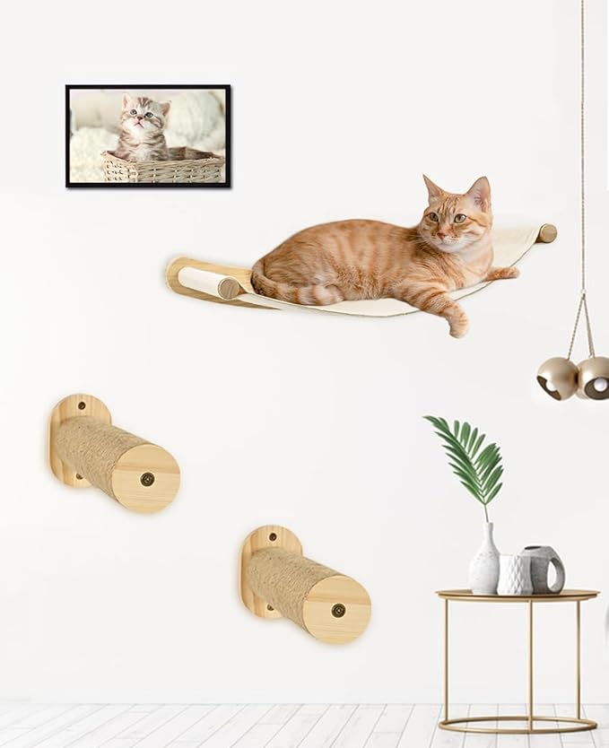 Cat Hammock for Wall, Cat Wall Hammock with 2 Cat Wall Steps, Cat Climbing Shelves Wall Mounted, Cat Shelf for Climbing, Sleeping, Playing, Cat Wall Shelves for Indoor Cats or Kitty