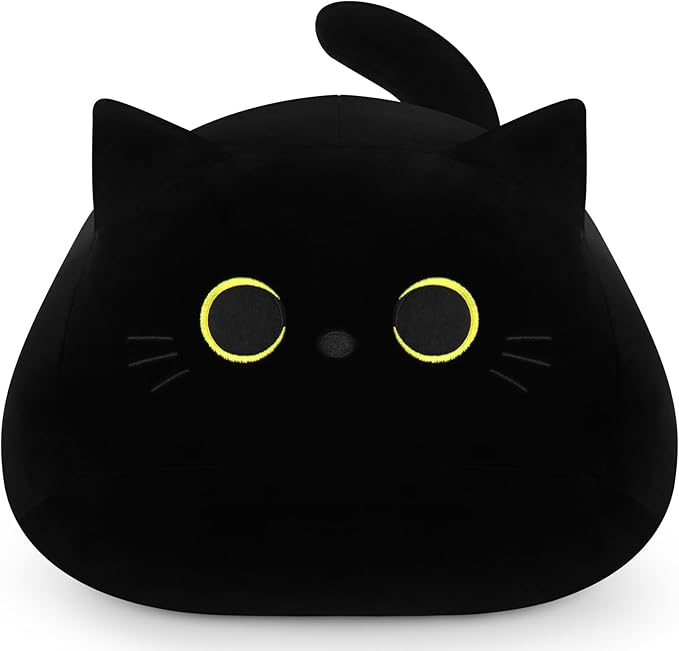 Auspicious Beginning Giant Black Cat Plush Toy - 19'' Stuffed Animal, Kawaii Plushie Cat Pillow, Halloween Decor Plush Gift for Kids