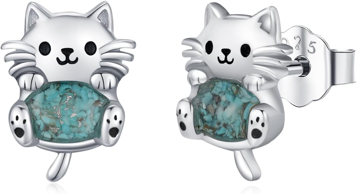 925 Sterling Silver Cat Earrings Cute Animal Kitten Stud Earrings cat Jewelry Gifts for Women Girls Hypoallergenic Earrings for Sensitive Ears