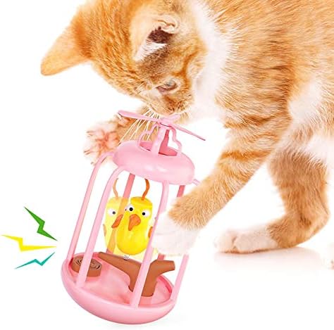 Automatic Windmill Tumbler Bird Cat Toys Interactive Squeaking Indoor Interactive Cat Toys (Pink)