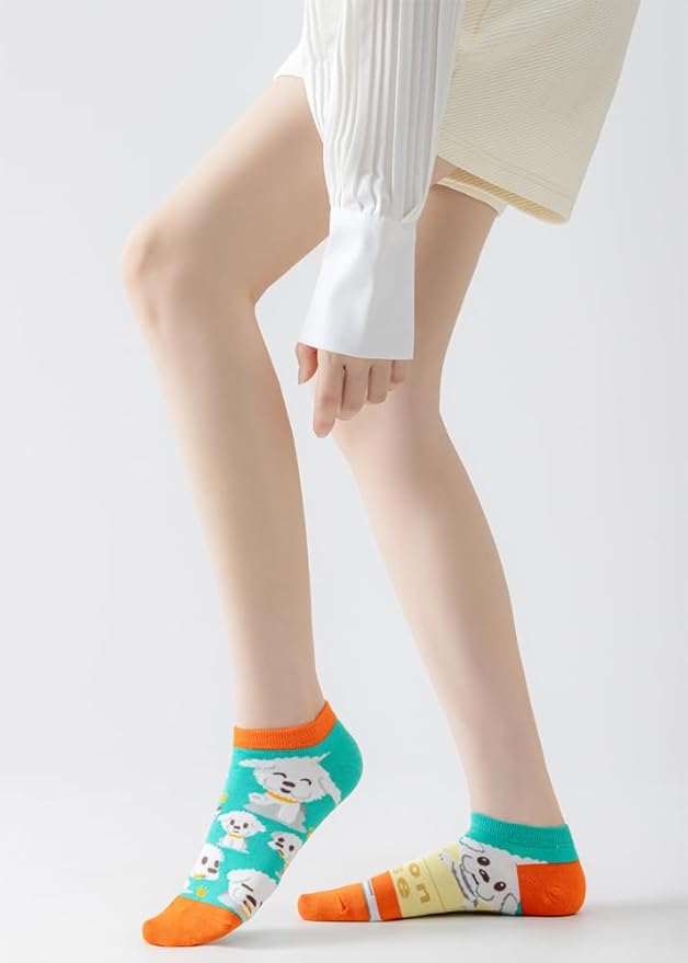 2 Pairs Funny Cartoon Animal Print Cotton Ankle Socks for Women Teens