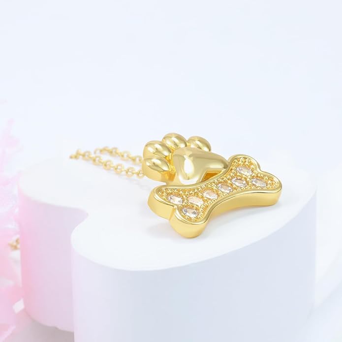 925 Sterling Silver Plated Gold Cute Paw Print Pendant Necklace for Women Dog Bone Necklace Cat Pet Paw Puppy Gifts for Dog Pet Lover Paw Animal Jewelry 18 inches Birthday Party