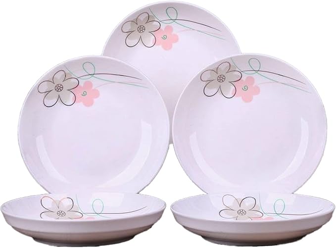 5 Pack Porcelain Plates with Pink Flower Pattern, 7 inch Large Dessert Salad Ceramic Dinner Plates, Porcelain Dessert Dishes for Steak, Pasta, Pizza, Appetizer ( Dishwasher Safe & Microwave Safe)