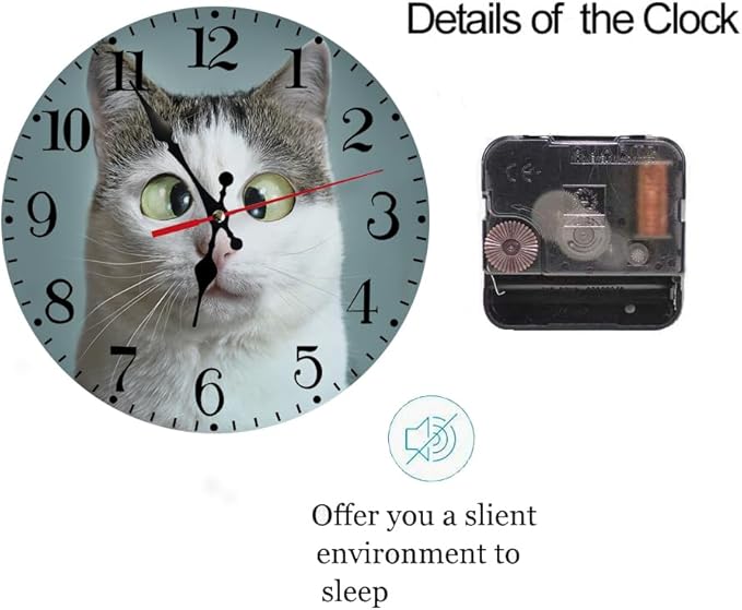 Ansouyi Round Wall Clock Battery Operated Clocks Wallclock 10 Inch,Funny Cute Cat Silent Non Ticking Wall Clock for Living Room,Kitchen,Home,Bathroom,Bedroom,Office or School