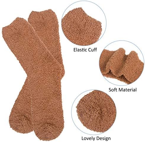 6 Pairs Womens Fuzzy Socks Winter Warm Soft Cozy Fluffy Microfiber House Sleeping Slipper Socks Christmas Gifts