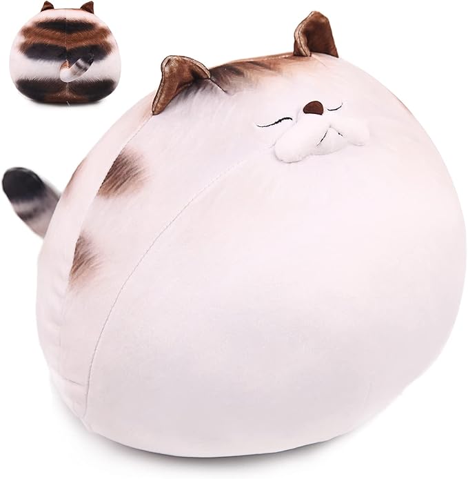 ARELUX 11.8In High Chubby Cat Plush Pillow, Cute Fat Kitty Cat Stuffed Animal Soft Kitten Adorable Hugging Pillow Anime Plushies,Funny Toy Birthday for Adults Friends