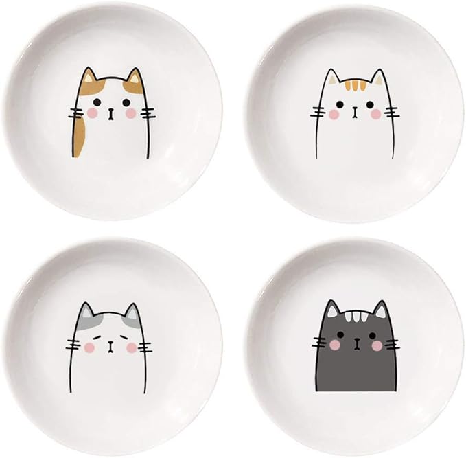 4pcs Ceramics Cat Dinner Relish Dishes Seasoning Dishes Dipping Appetizer Plates
