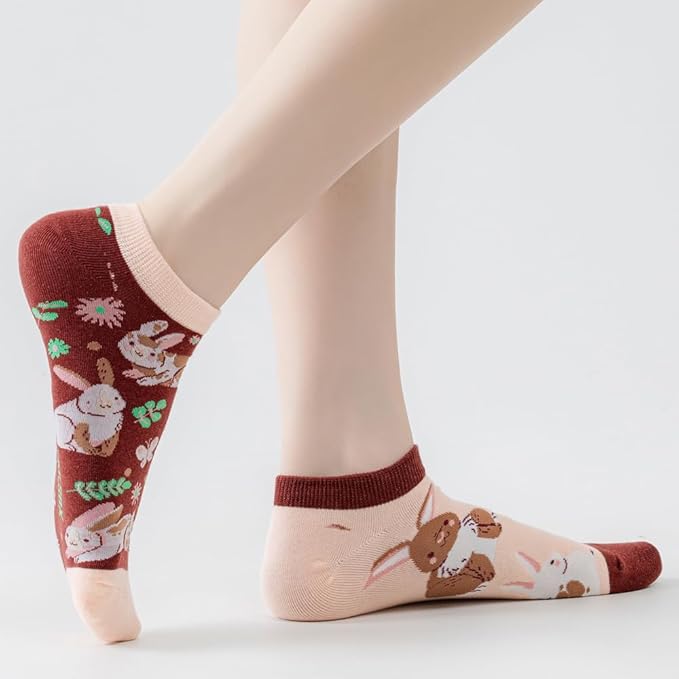 2 Pairs Funny Cartoon Animal Print Cotton Ankle Socks for Women Teens