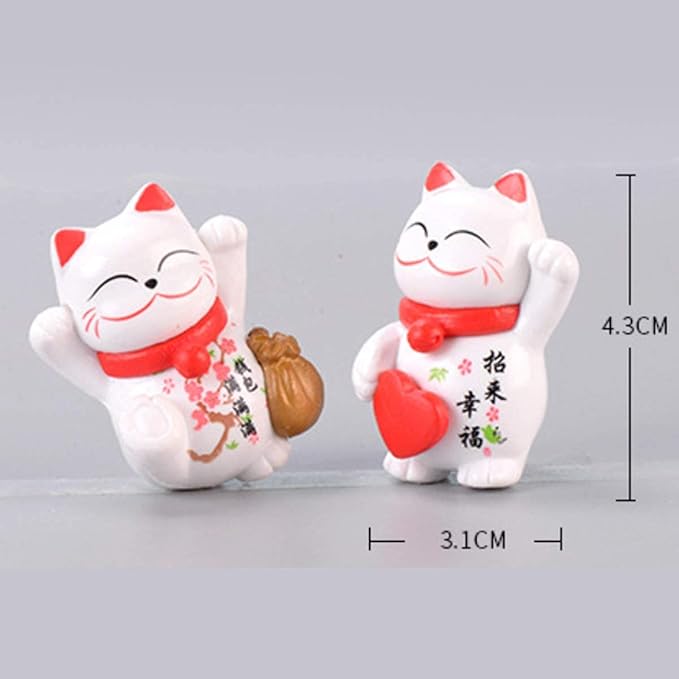 8 Pcs Cute Miniature Lucky Cat Figure Animal Cat Characters Toys Mini Figure Collection Playset, Cake Topper, Plant, Automobile Decoration, Landscape Scenes