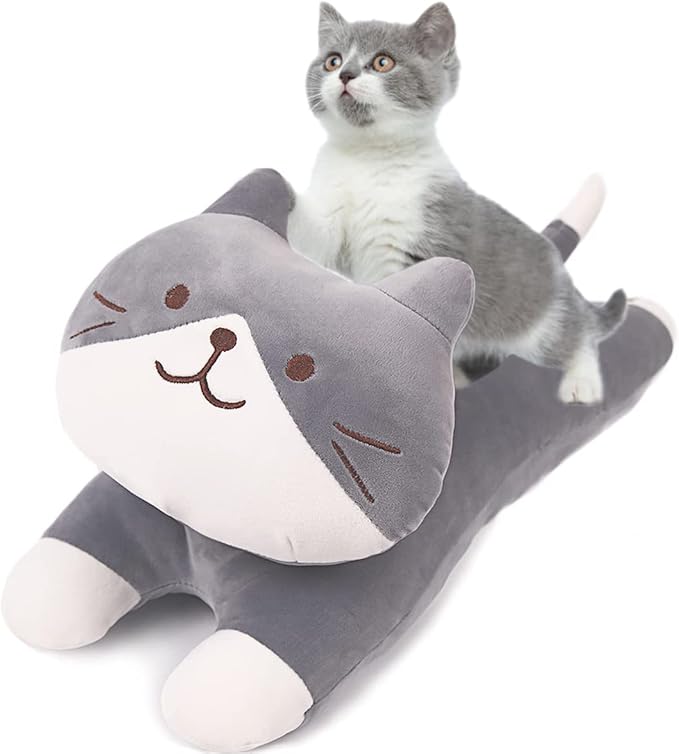 ARELUX 22in Soft Cat Big Sleeping Hugging Pillows,British Short Hair Cat Plush,Kitten Stuffed Animal Throw Pillows Accompany Plush for Friends Family Birthday