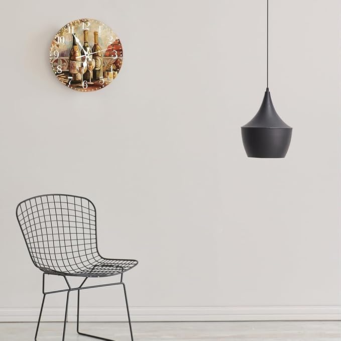 Ansouyi Round Wall Clock Battery Operated Clocks Wallclock 10 Inch,Vintage Red White Wine Grapes Silent Non Ticking Wall Clock for Living Room,Kitchen,Home,Bathroom,Bedroom,Office or School