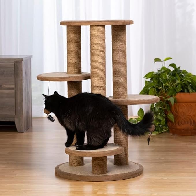 Prevue Pet Products 7150 Kitty Power Paws Multi-Platform Posts with Tassels Cat Scratcher, Natural